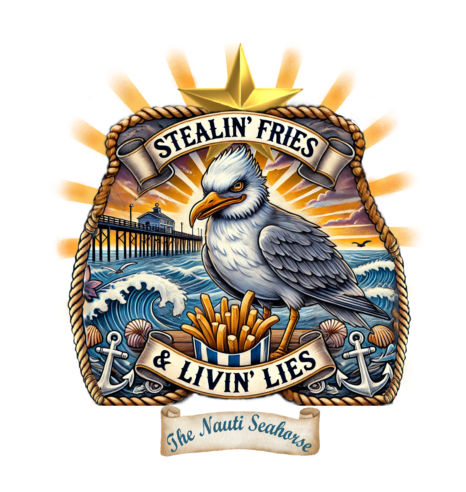 The Nauti Seahorse Seagull Sticker