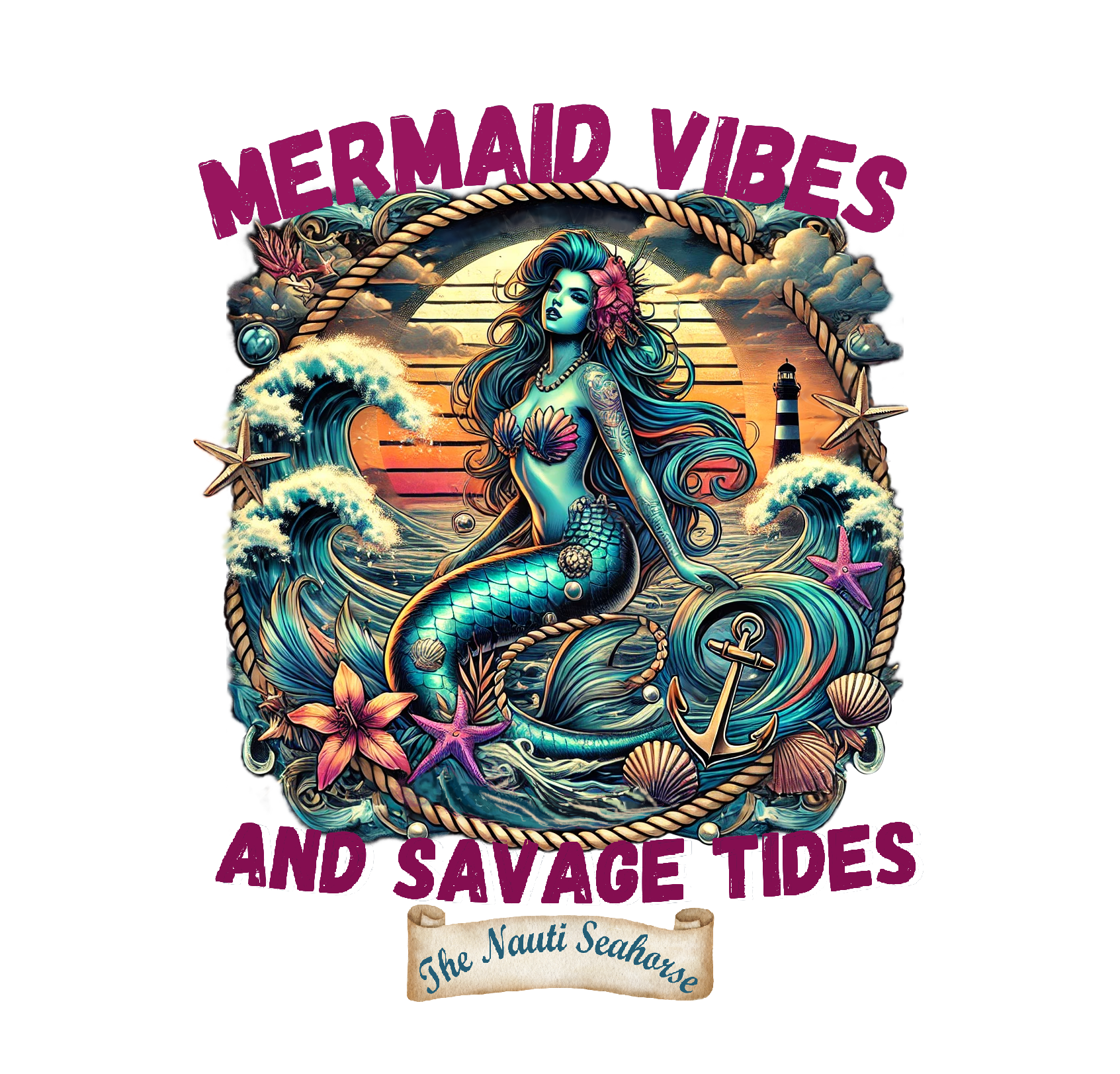 The Nauti Seahorse Mermaid Vibes Sticker