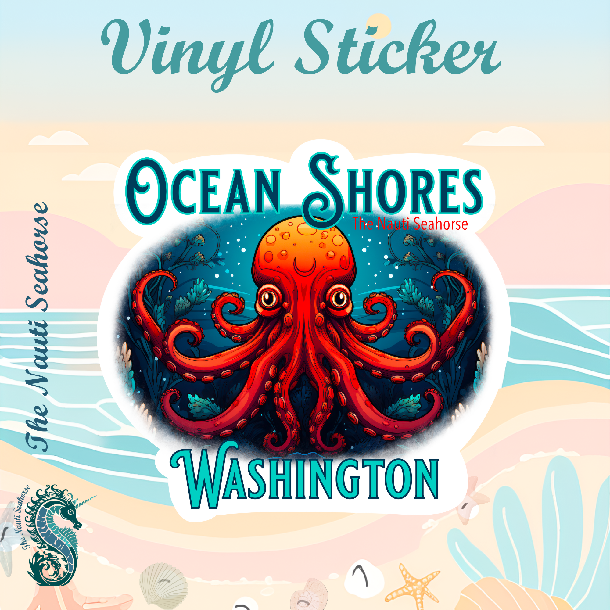 The Nauti Seahorse Ocean Shores Octopus Sticker