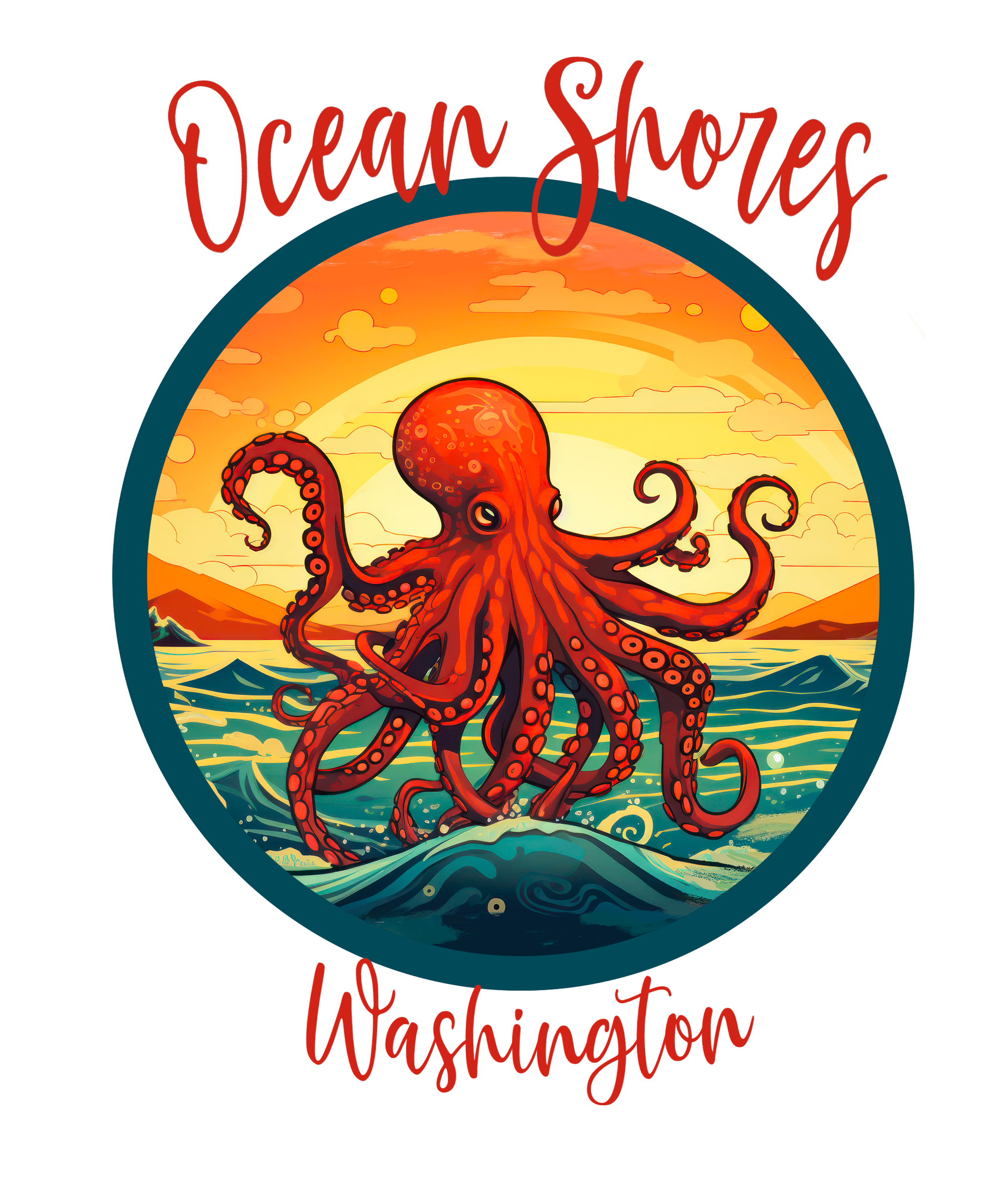 Ocean Shores Octopus Sunset Sticker