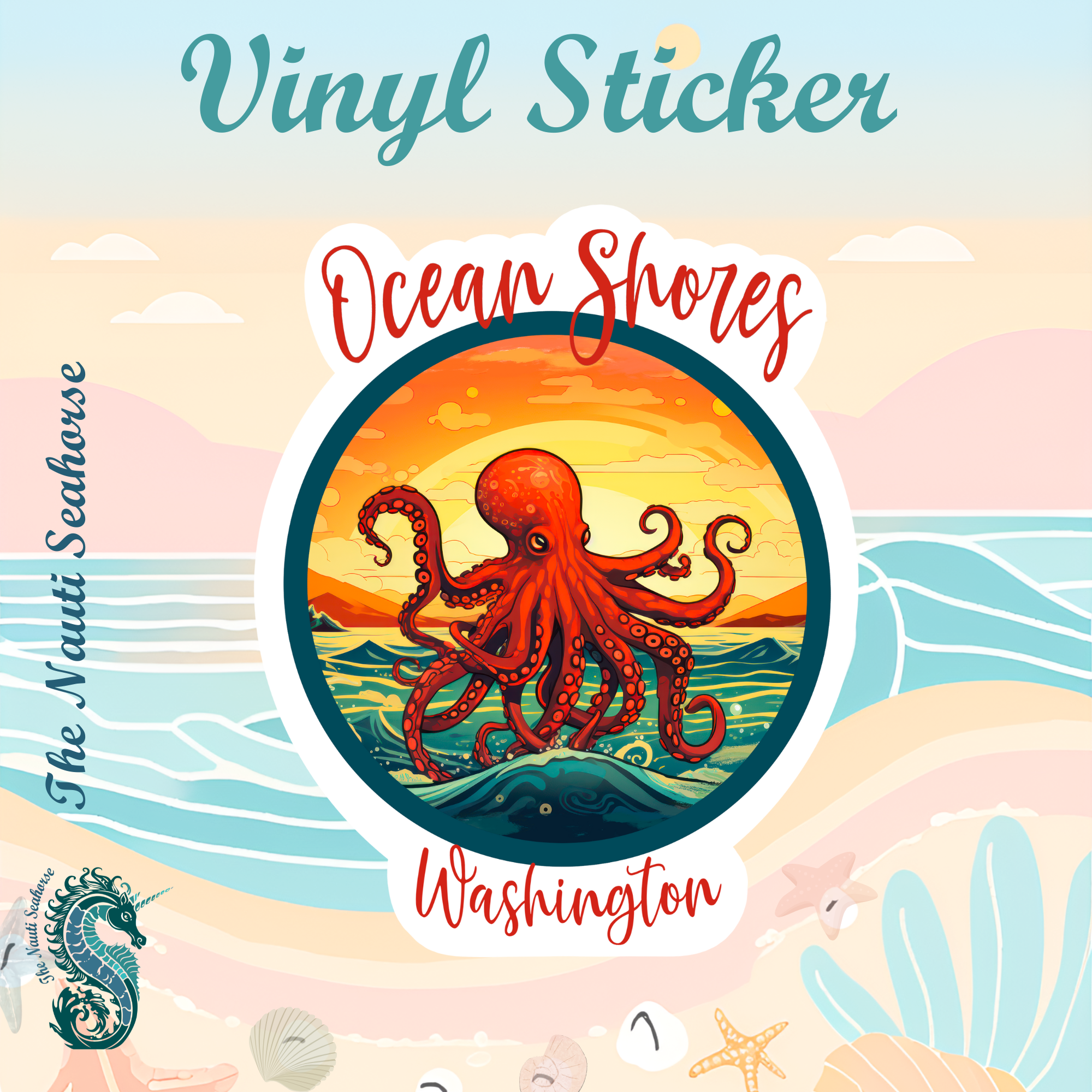 Ocean Shores Octopus Sunset Sticker