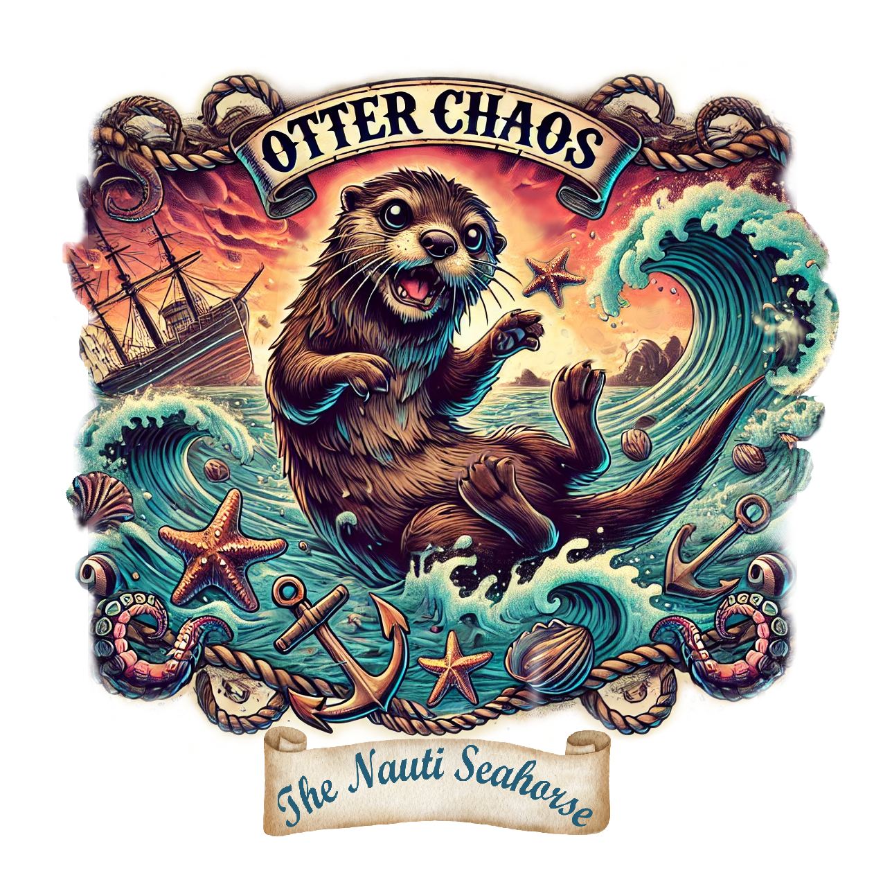 The Nauti Seahorse Otter Chaos Sticker