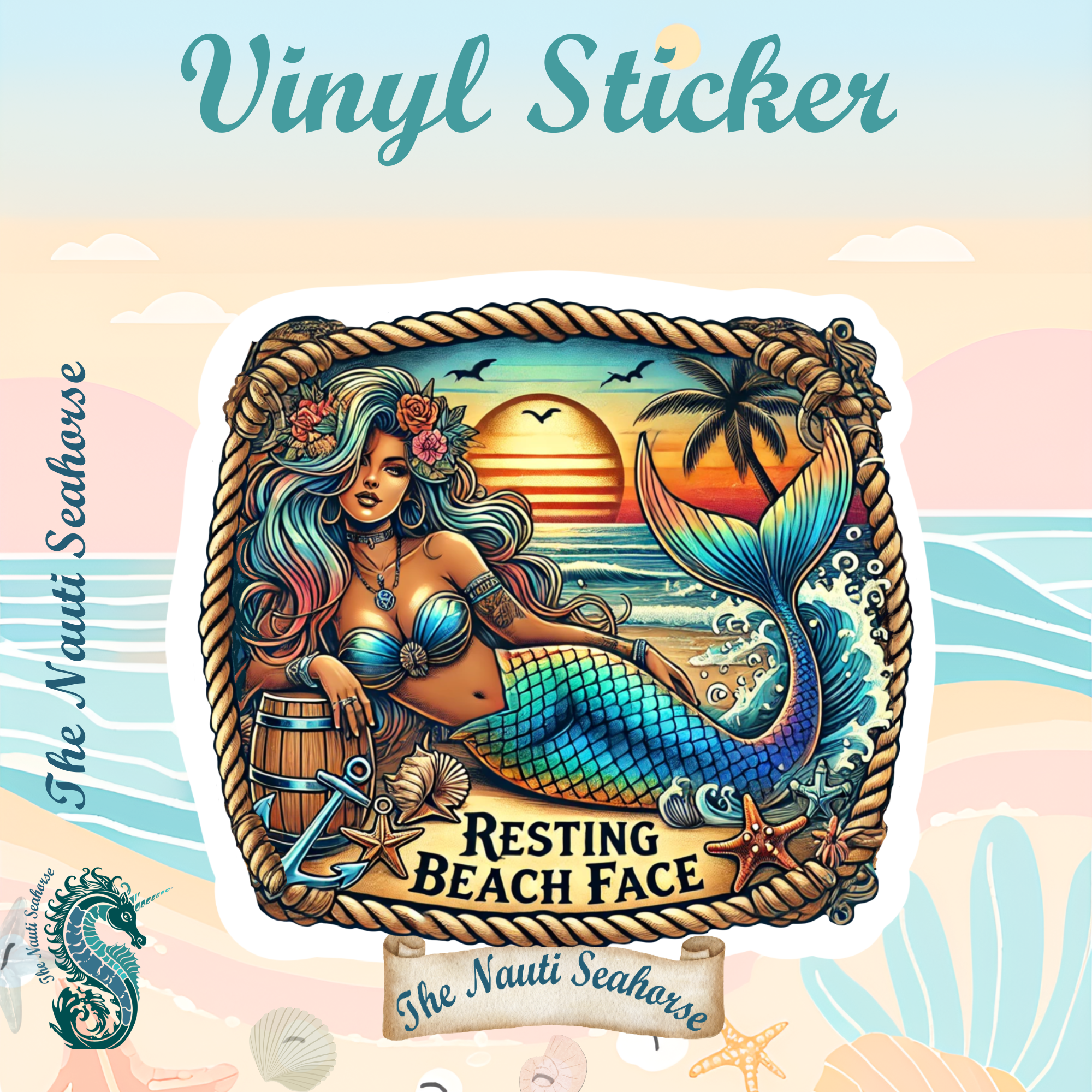 The Nauti Seahorse Mermaid Beach Sticker