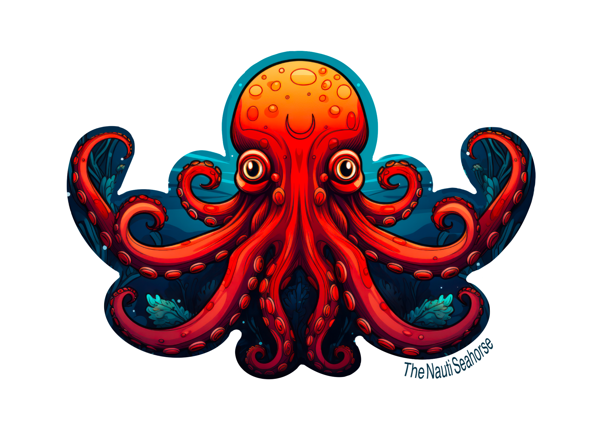 Majestic Depths and Moonlit Dance Octopus Sticker, Laptop Sticker