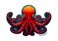 Majestic Depths and Moonlit Dance Octopus Sticker, Laptop Sticker