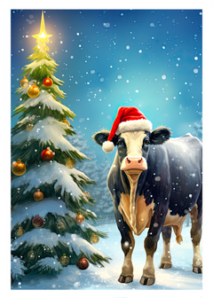 Santa Cow Farm Animal Holiday Christmas Card