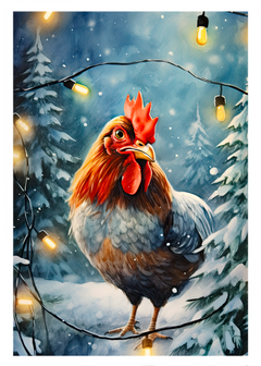 The Naughty Equestrian Wholesale Supplier Rooster Holiday Lights Christmas Card