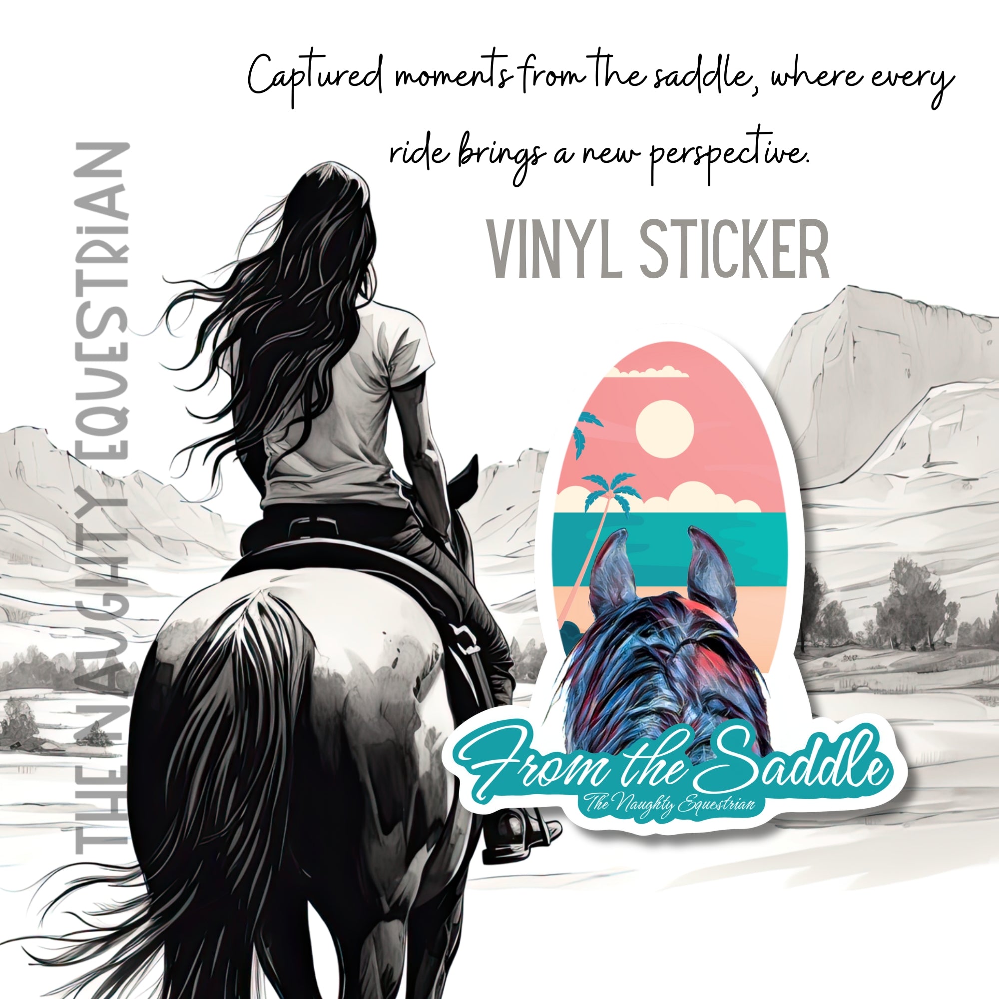 Beach Scene From The Saddle Series Sticker, Laptop Sticker, Western Vinyl Decal