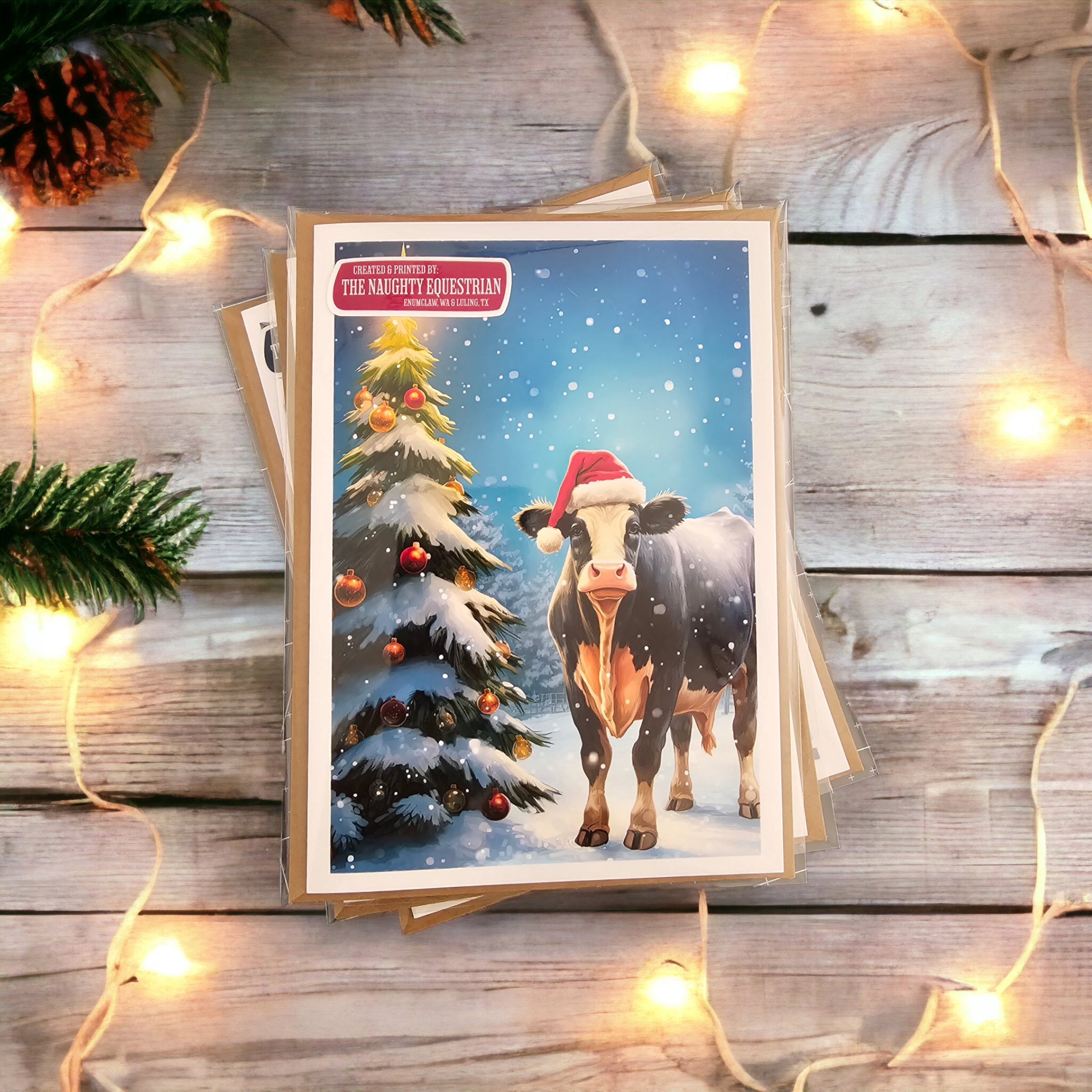 Santa Cow Farm Animal Holiday Christmas Card