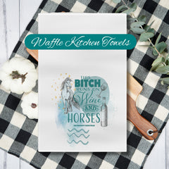 This Bitch Runs on Wine Western Kitchen Tea Towel
