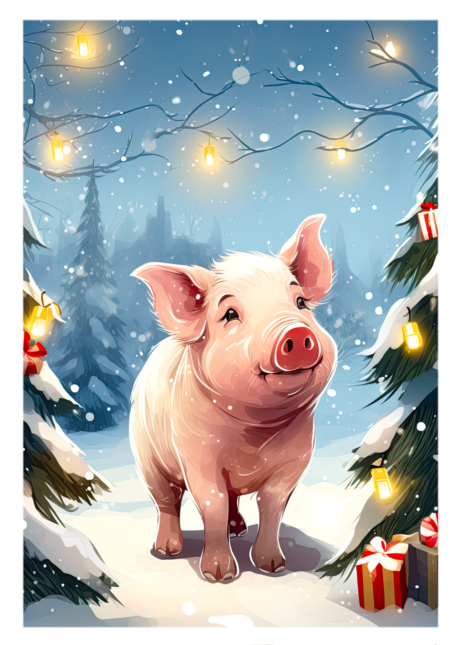 The Naughty Equestrian Wholesale Supplier Pig Holiday Lights Christmas Card