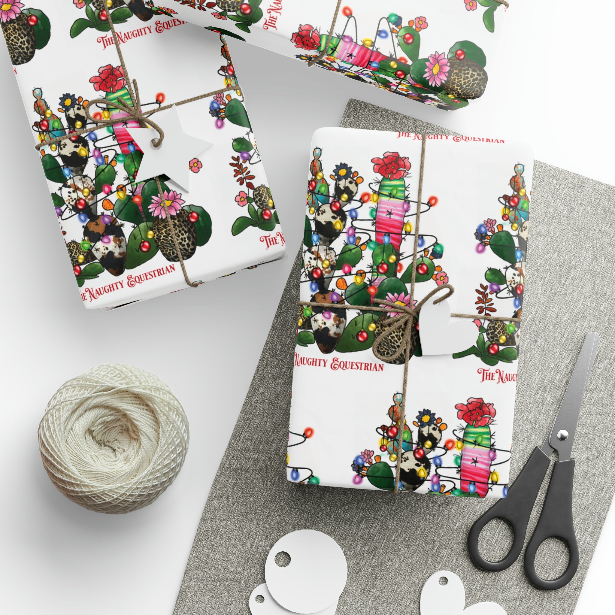 Cowhide Christmas Cactus Western Wrapping Paper - 30