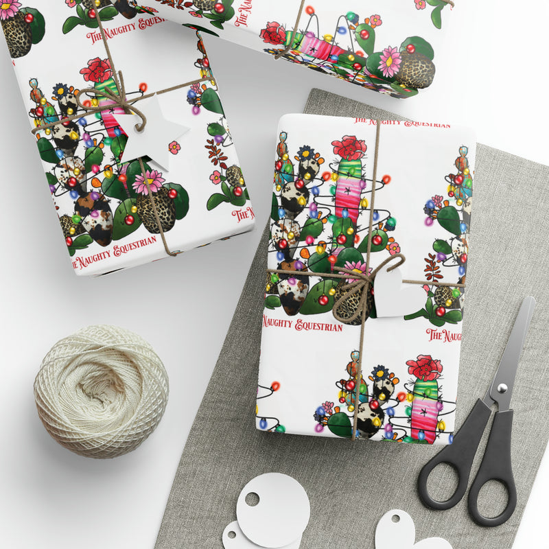 Cowhide Christmas Cactus Western Wrapping Paper