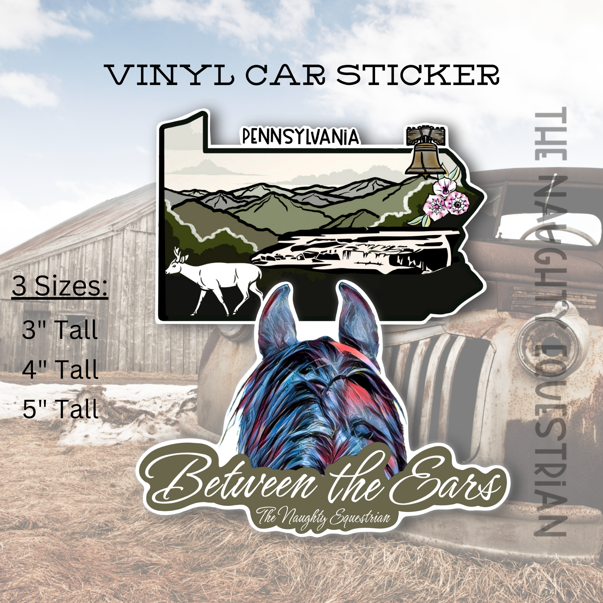 Pennsylvania Between the Ears Series Sticker, Vinyl Car Decal