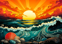 Radiant Dusk on the Seashore Art Print