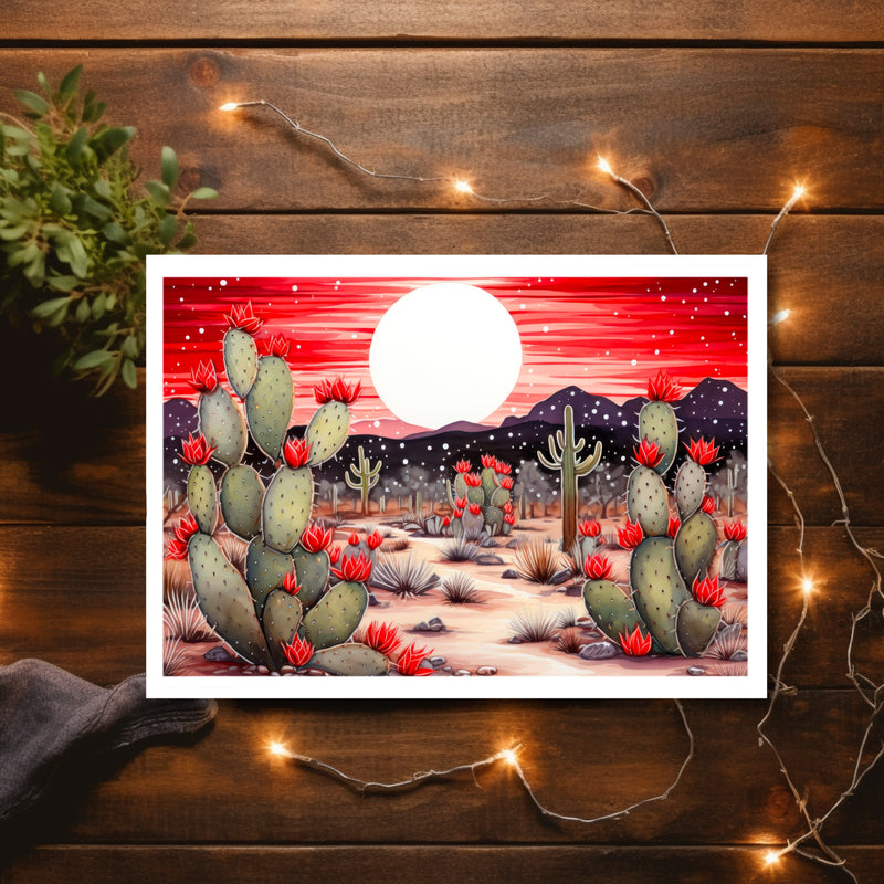 Sunset Blooms: Radiant Cactus Greeting Card