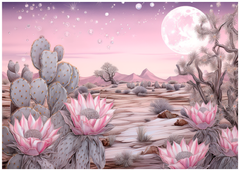Desert Blush: Pink Moonlit Cactus Art Print