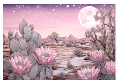 Desert Blush: Pink Moonlit Cactus Greeting Card