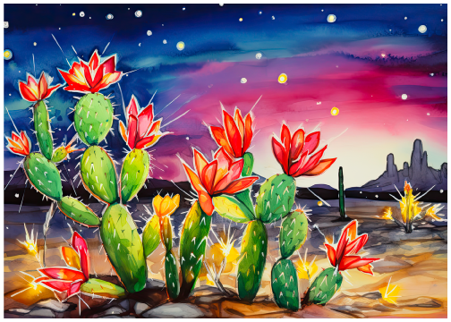 Nocturnal Blooms: Desert at Night Art Print