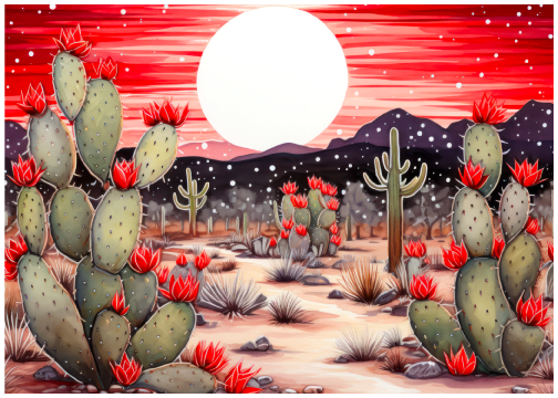 Sunset Blooms: Radiant Cactus Art Print