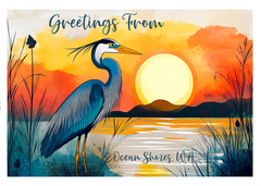 Ocean Shores Heron Lake Postcard, Washington City Postcards, 5x7 Glossy Collectibles