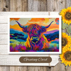 Colorful Highland Cow — Farmer Greeting Card
