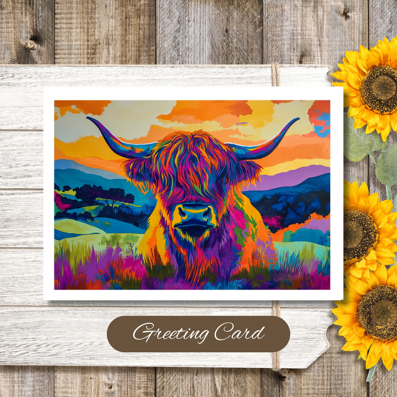 Colorful Highland Cow — Farmer Greeting Card