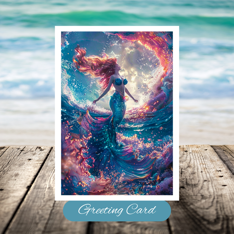 Celestial Mermaid Magic: Enchanted Ocean Fantasy Greeting Card