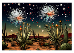 product title fireworks Desert New Year Celebration Greeting Card
