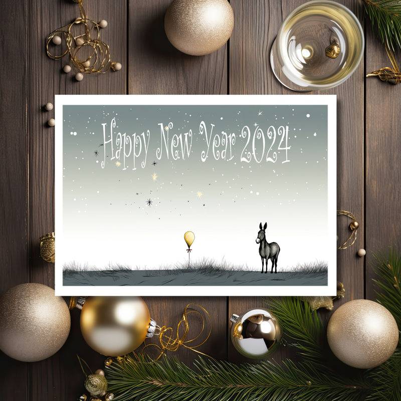 Donkey New Year Celebration Card