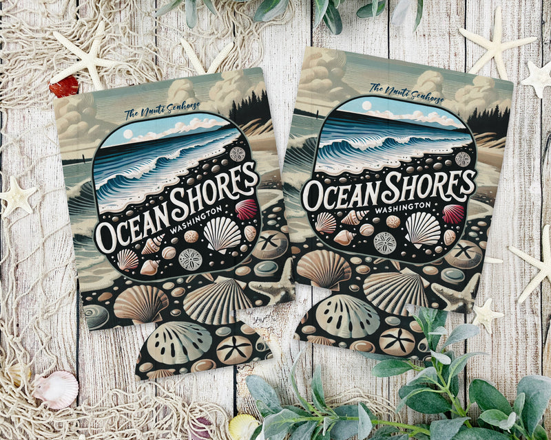 Ocean Shores Rocky Beach Can Cooler 12oz, City Souvenir 12oz Regular