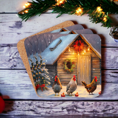 Chicken Farmhouse Holiday Coaster Set