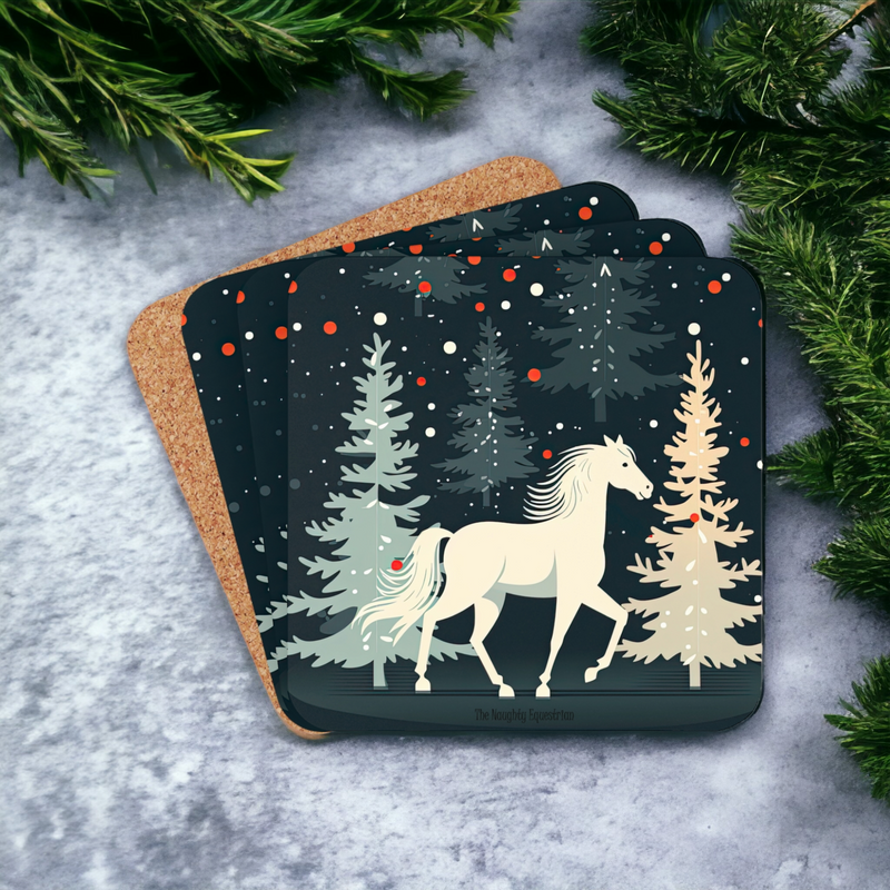 White Horse Holiday Christmas Coaster Set