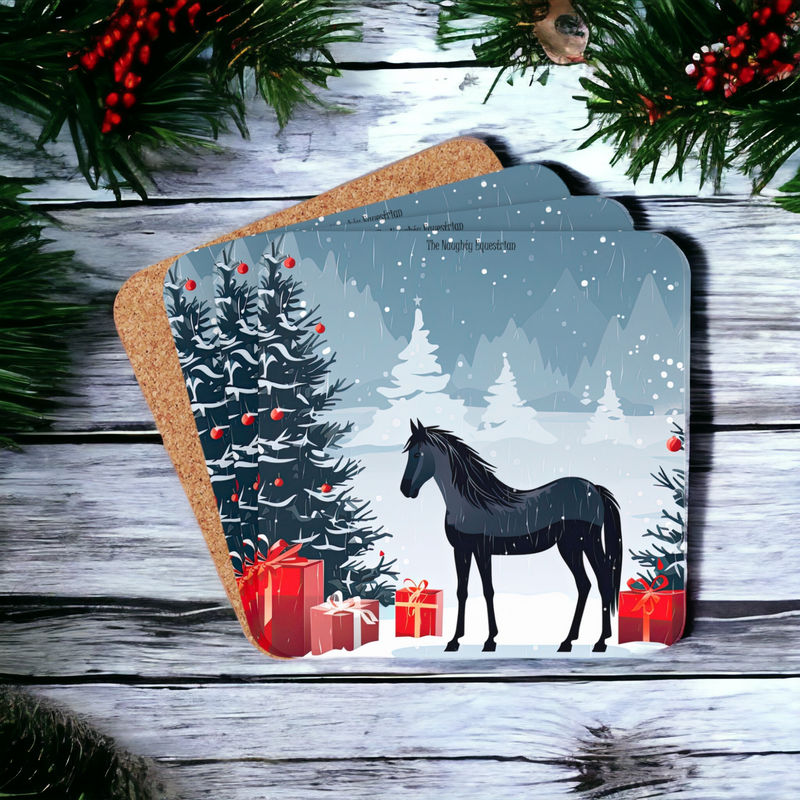 Black Horse Holiday Christmas Coaster Set