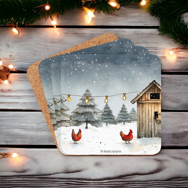 Chicken Holiday Lights Coaster Set