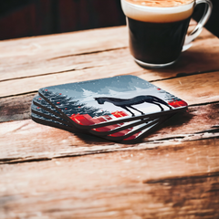 Black Horse Holiday Christmas Coaster Set