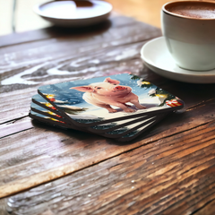 Pig Holiday Lights Christmas Coaster Set