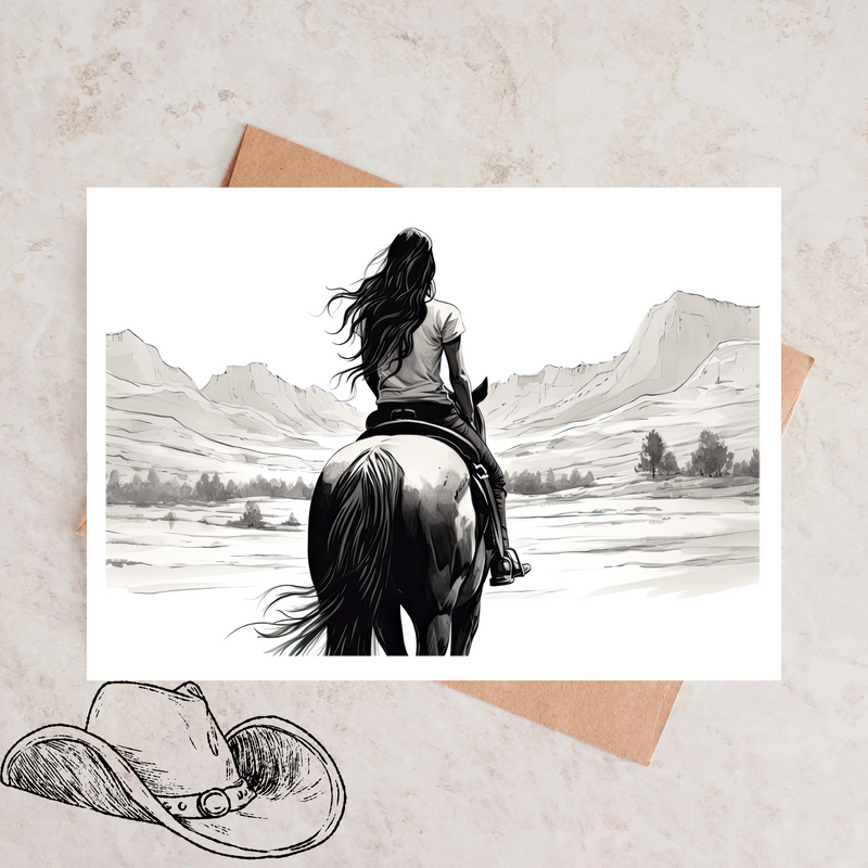 Rebel Rider: Graceful Horse with Girl - Greeting Card