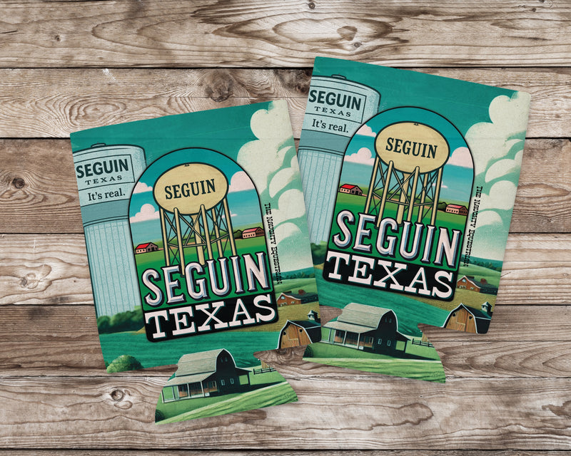 Seguin Texas Water Tower Can Cooler 12oz, City Souvenir 12oz Regular