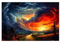 Embracing the Storm: The Road Home Beneath the Fiery Sunset Greeting Card