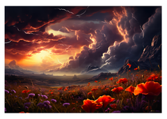 Nature's Drama: Thunderstorms and Wildflower Serenity Greeting Card