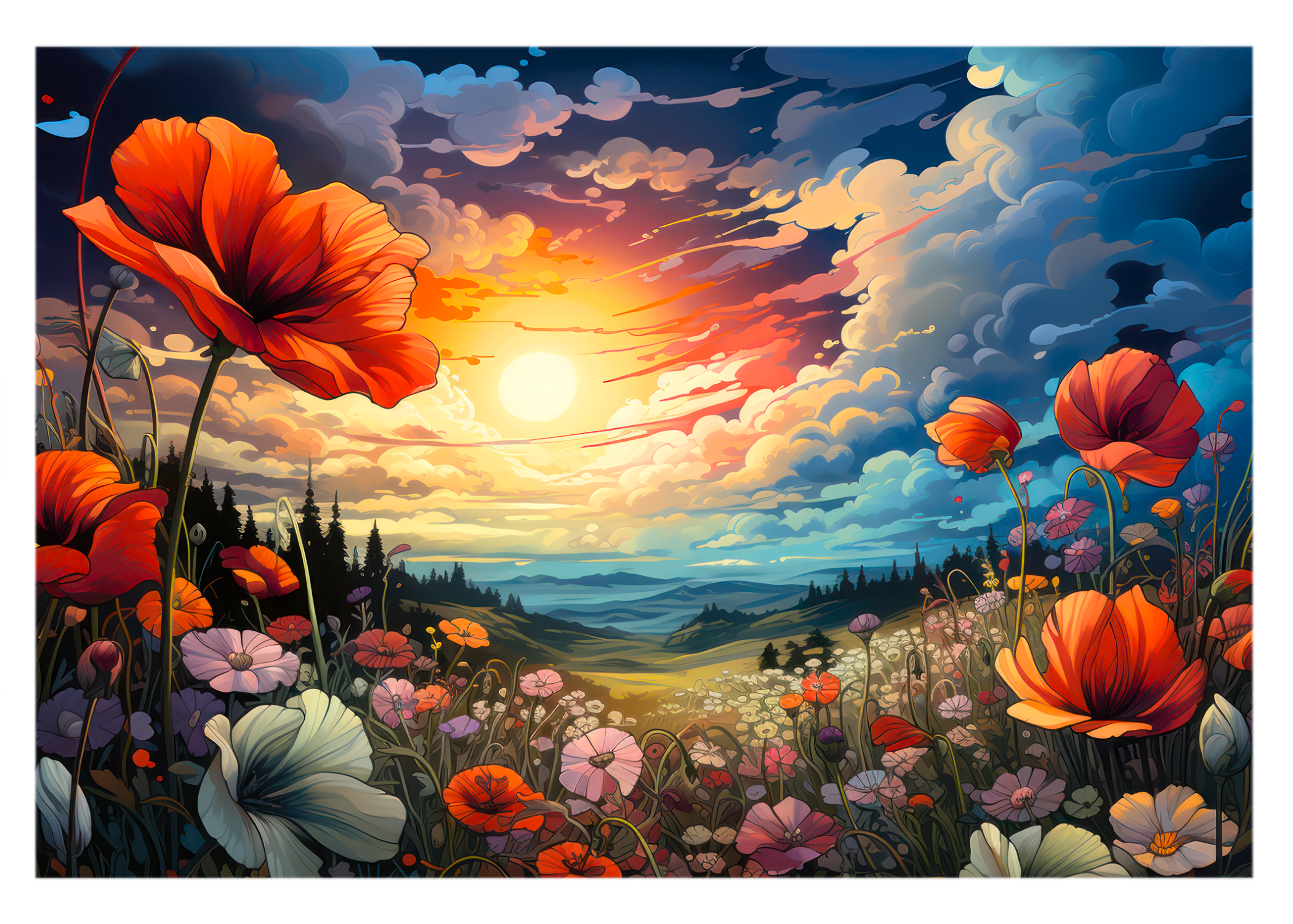 Eternal Beauty: Sunrise Over Wildflower Meadows Greeting Card