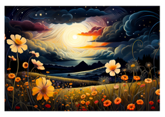 Sunset Serenity Amidst the Midnight Meadow Greeting Card
