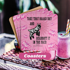 "Headbutt That Baaad Day" Goat Coaster Set