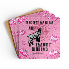 "Headbutt That Baaad Day" Goat Coaster Set