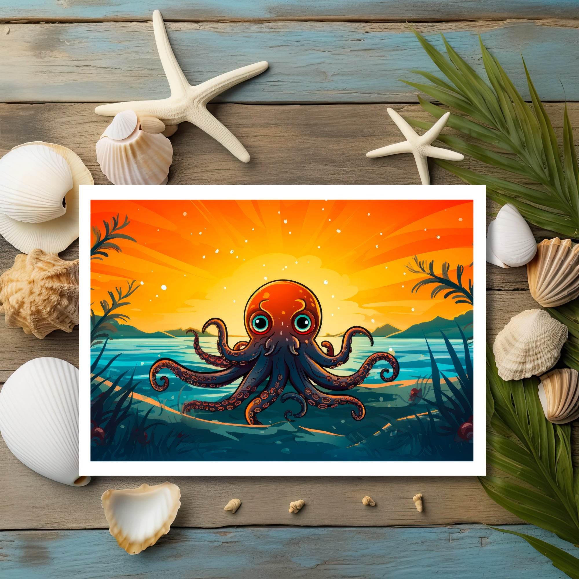 Octopus Oasis at Sunset Greeting Card