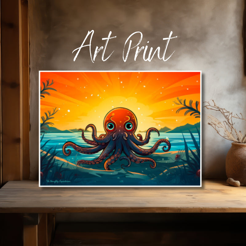 Octopus Oasis at Sunset Art Print