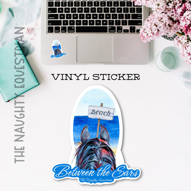 Beach Sign Between the Ears Series Sticker, Laptop Sticker, Western Vinyl Decal