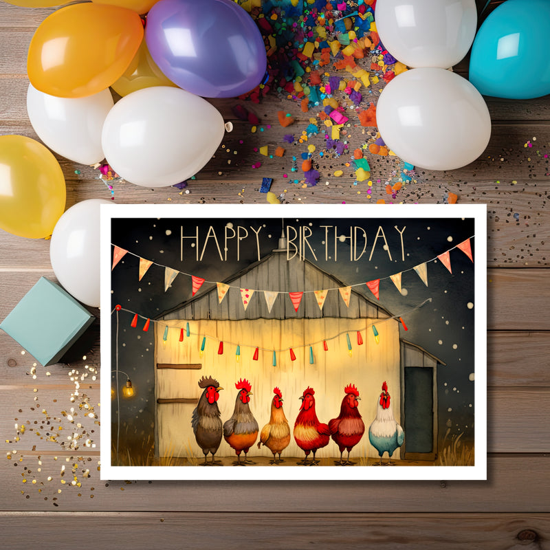 Cluckin' Celebrations: Happy Birthday Chickens Greeting Card 