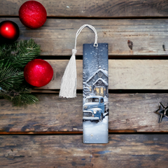 Blue Winter Farm Truck Aluminum Bookmark